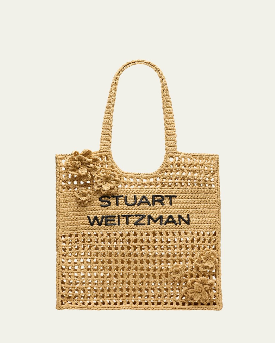 Magnolia Flower Raffia Tote Bag
